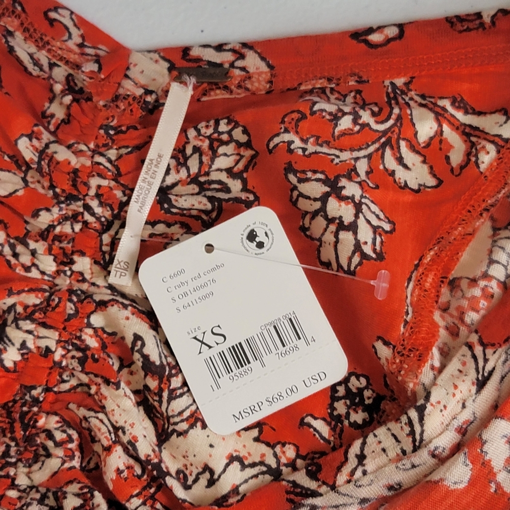 Free‎ People Say The Word Floral Print V-Neck Long Blouson Sleeve Ruched Top XS - Picture 8 of 11